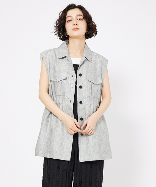 qualite ベスト ジレ ラメスラブリネンサファリジレ レディース