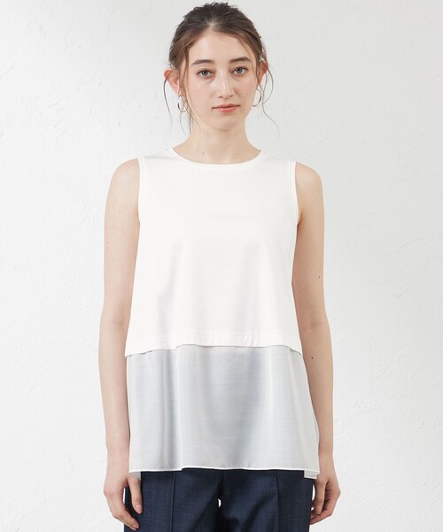 tシャツ 布帛コンビノースリーブカットソー レディース