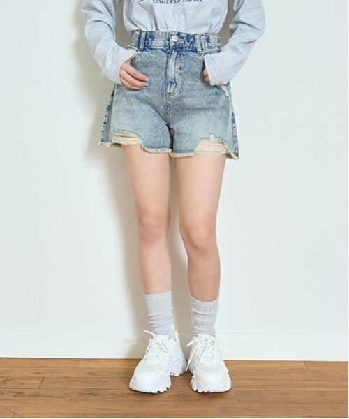 LOVETOXIC パンツ 「LTXC」ダメージデニムショートパンツ キッズ 子供