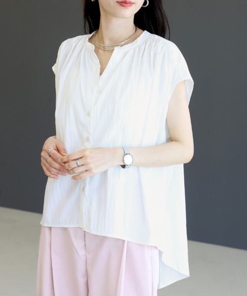 Aletta vita ブラウス シャツ シワ加工前開きフレンチギャザーブラウス 