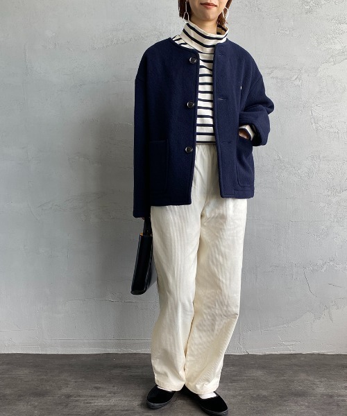 Danton（ダントン） ノーカラージャケット 38 ネイビー レディース