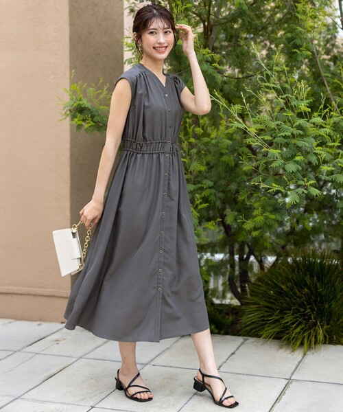 【24ss✨美品】大きいサイズ　自由区　タッサーポプリンワンピース（46）黒 AMBIDEX Store ギャザー ワンピース(F クロ): yuni