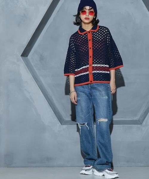 「GEVS.」 「SMILELAND」ニットカーディガン 4L ベージュ レディース_画像4