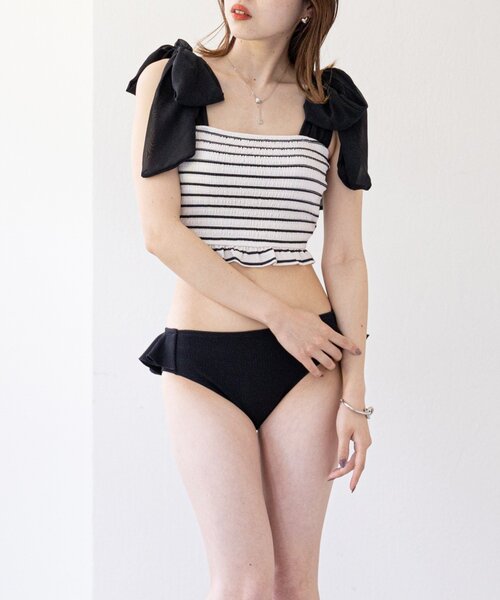 chico  肩リボンBACK開きTOPS サイドフリルショーツ Chico 水着 「WEB限定/REVIVAL」肩リボンBACK開きTOPS