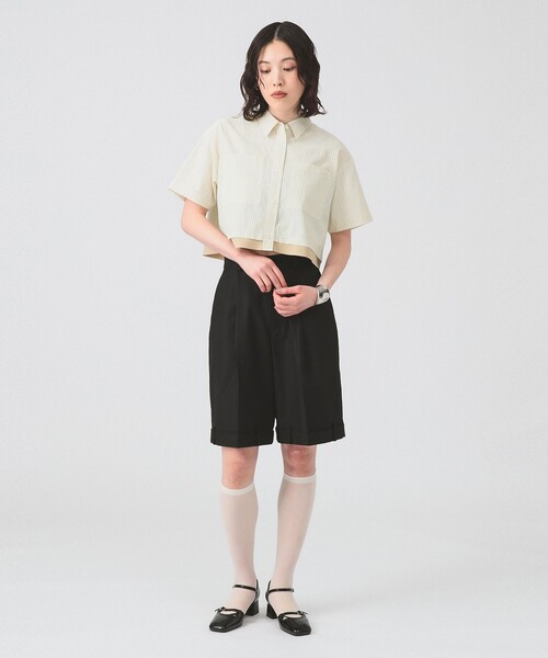 Ray BEAMS ブラウス シャツ ストライプ クロップド レディース