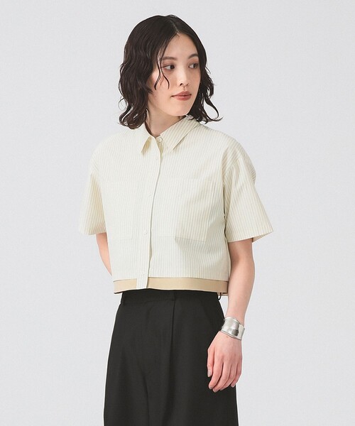 Ray BEAMS ブラウス シャツ ストライプ クロップド レディース