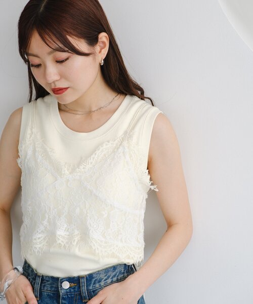 『CVTVLIST』カタリスト (1) ホワイトカラータンクトップ ノースリーブ Kastane（カスタネ） タンクトップ ノースリーブ 「新色追加/カップ