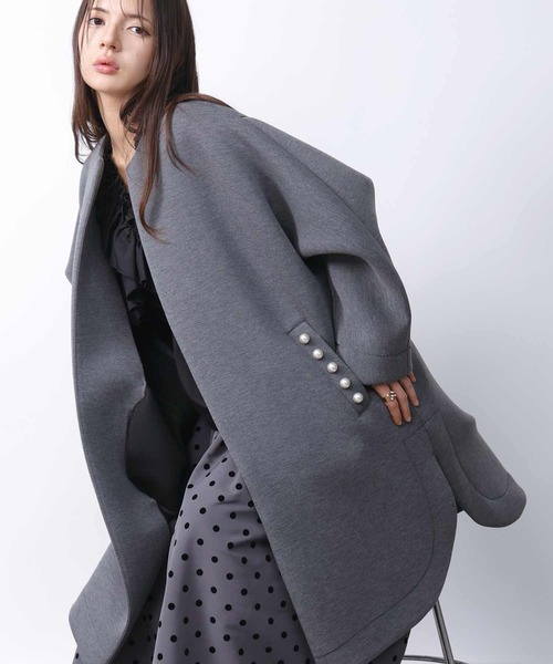 PICCIN PERLA ノーカラーコート コート パールポケットコート