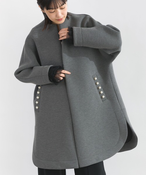 PICCIN PERLA ノーカラーコート コート パールポケットコート