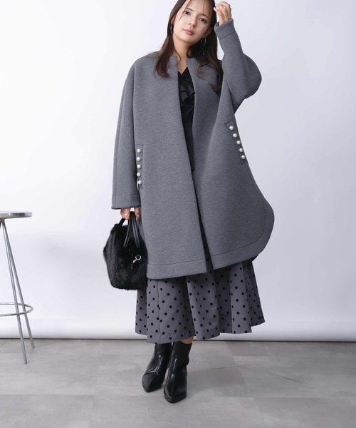 PICCIN PERLA ノーカラーコート コート パールポケットコート