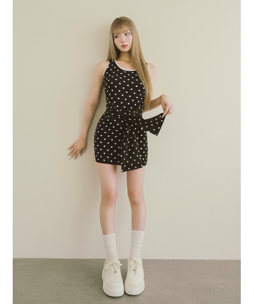 Darich ウエストマークドットニットミニワンピース　ブラック ウエストマークドットニットミニワンピース – Darich (ダーリッチ)