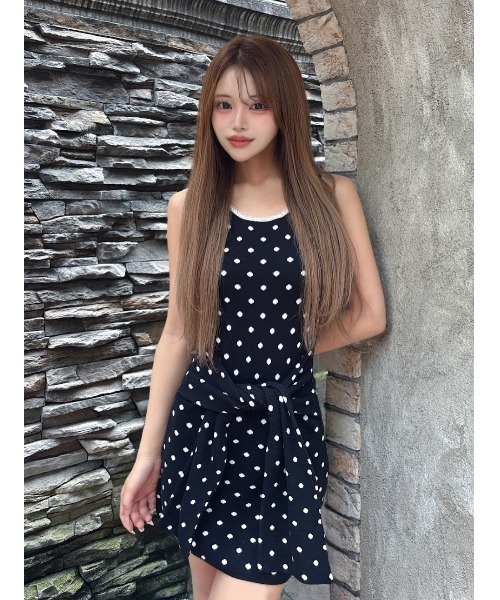 Darich ワンピース ウエストマークドットニットミニワンピース