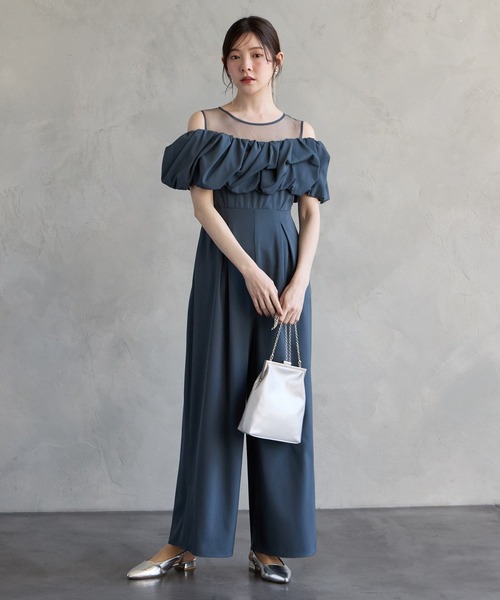 AIMER サテンオフショルダー オールインワン M パンツドレス オケージョン AIMER（エメ） パーティードレス パンツドレス 「WEB限定」サテンオフ