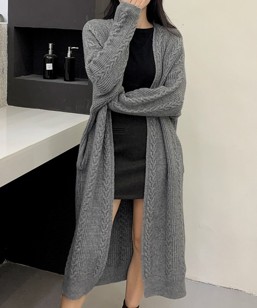 ゴビ【M-L】カシミヤ100% モンゴル製 長袖ロングケーブルニットカーディガン LOWO カーディガン ロング ケーブルニット カーディガン レディース
