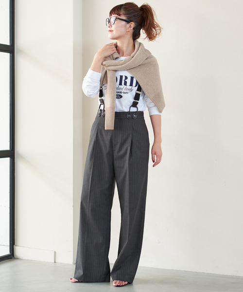 ベージュ サスペンダー付き ワイドパンツ　Spick and Span Spick＆Span パンツ 「追加2」サスペンダー付きワーカーパンツ