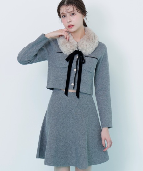 ジル バイ ジル スチュアート（JILL by JILL STUART）/ファーティッペットニットセットアップ JILL by JILL STUART（ジルバイジルスチュアート） ワンピース ファー