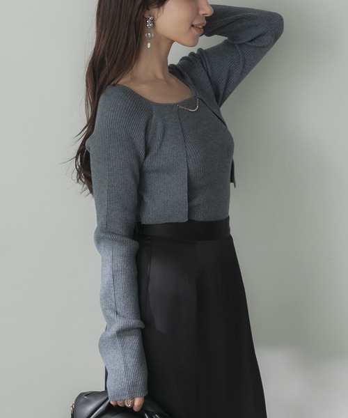 Elishe ニット セーター レイヤード風リブニット レディース