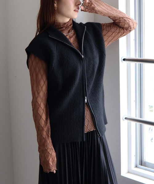 sin.ca ベスト ジレ ダブルジップハイネックニットベスト レディース sin.ca ベスト ジレ ダブルジップハイネックニットベスト レディース