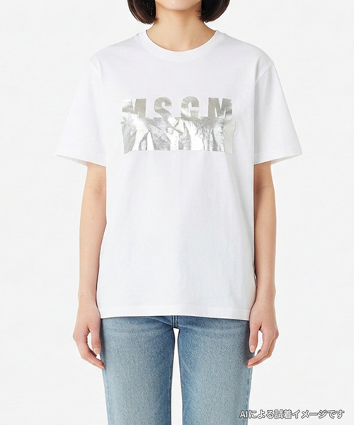 MSGM（エムエスジーエム） 半袖Tシャツ S ホワイト×シルバー