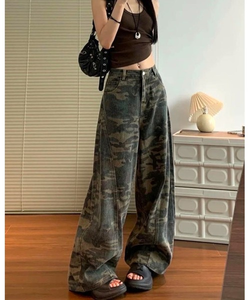 inst.ALL ワイドパンツ パンツ 迷彩柄ワイドルーズパンツ レディース