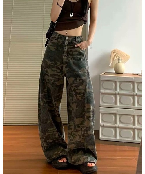 inst.ALL ワイドパンツ パンツ 迷彩柄ワイドルーズパンツ レディース