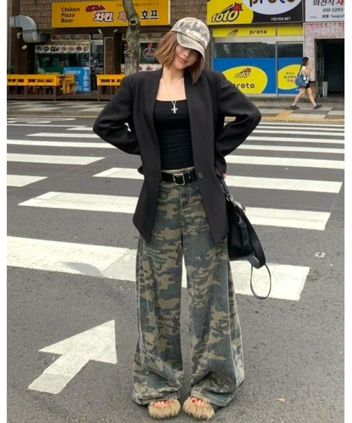 inst.ALL ワイドパンツ パンツ 迷彩柄ワイドルーズパンツ レディース