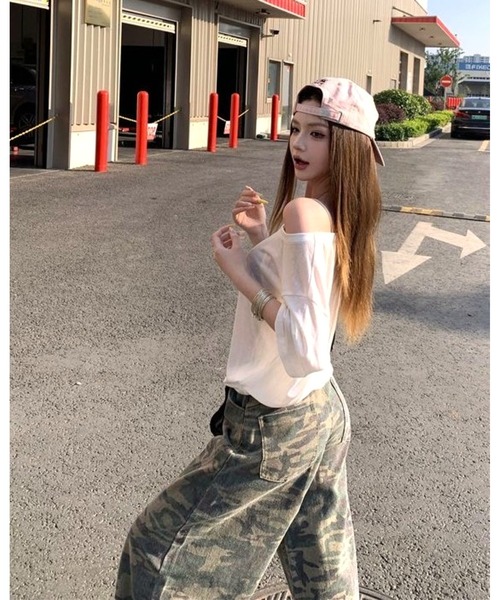 inst.ALL ワイドパンツ パンツ 迷彩柄ワイドルーズパンツ レディース