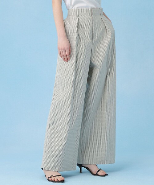 ワイドパンツ パンツ 「セットアップ対応商品」モノトーンドットジャガードタックワイドパンツ レディースの画像