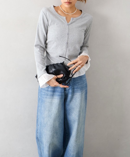 【50%オフ】PGG モックネック 裾フリル トップス グレー サイズ１ SpRay（スプレイ） tシャツ 裾フリルキーネック レディース : ZOZOTOWN