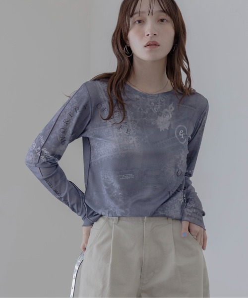 Eimee Law（エイミーロウ） デニムレースプリントシアートップス