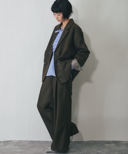 セットアップ ワイドパンツ＋テーラードジャケット2点ベーシック