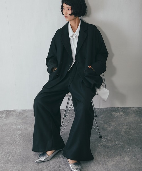 セットアップ ワイドパンツ＋テーラードジャケット2点ベーシック