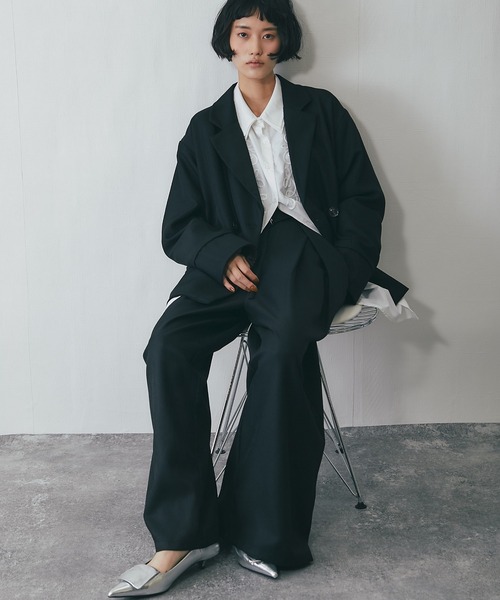 セットアップ ワイドパンツ＋テーラードジャケット2点ベーシック