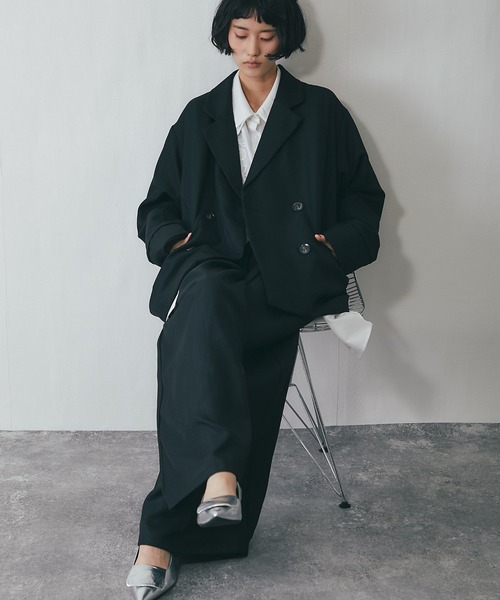 セットアップ ワイドパンツ＋テーラードジャケット2点ベーシック