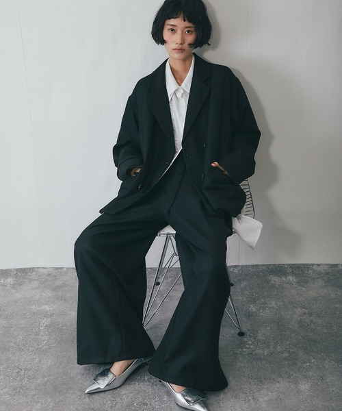 セットアップ ワイドパンツ＋テーラードジャケット2点ベーシック