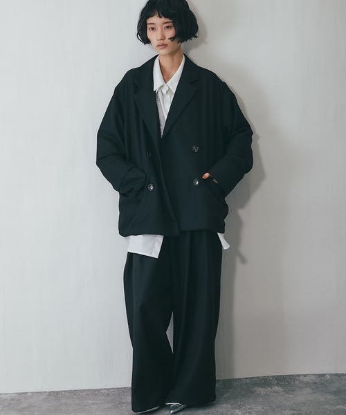 セットアップ ワイドパンツ＋テーラードジャケット2点ベーシック