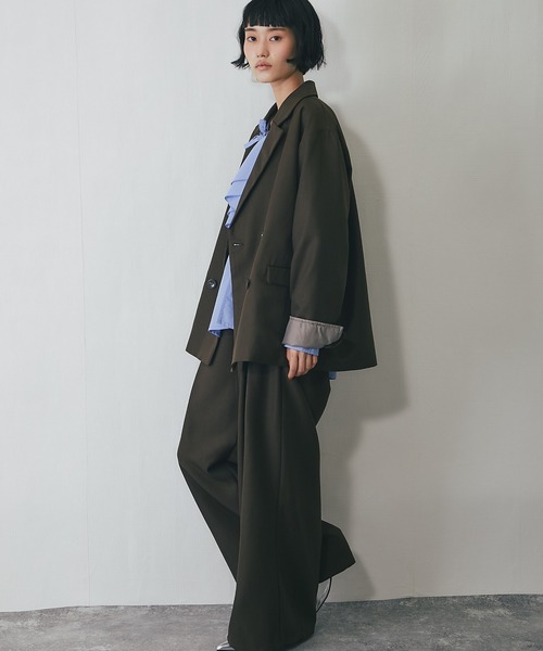 セットアップ ワイドパンツ＋テーラードジャケット2点ベーシック