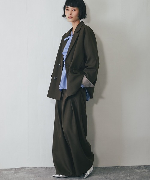 セットアップ ワイドパンツ＋テーラードジャケット2点ベーシック