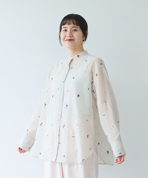 yuni ブラウス シャツ Cotton/Nylon sheer floral刺繍moe sleeves