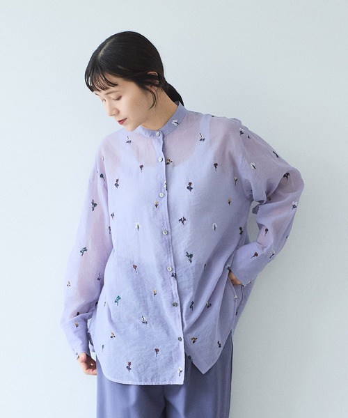 yuni ブラウス シャツ Cotton/Nylon sheer floral刺繍moe sleeves
