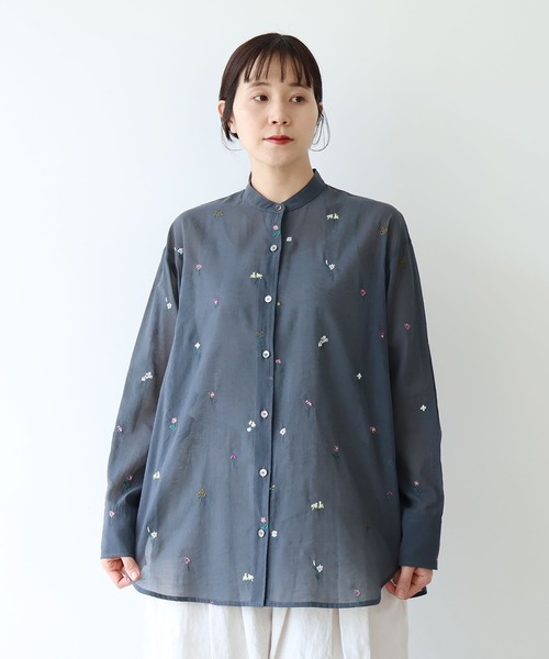 yuni ブラウス シャツ Cotton/Nylon sheer floral刺繍moe sleeves