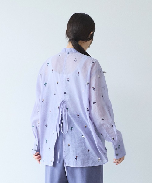 yuni ブラウス シャツ Cotton/Nylon sheer floral刺繍moe sleeves