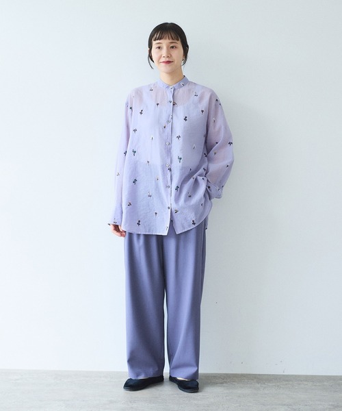 yuni ブラウス シャツ Cotton/Nylon sheer floral刺繍moe sleeves