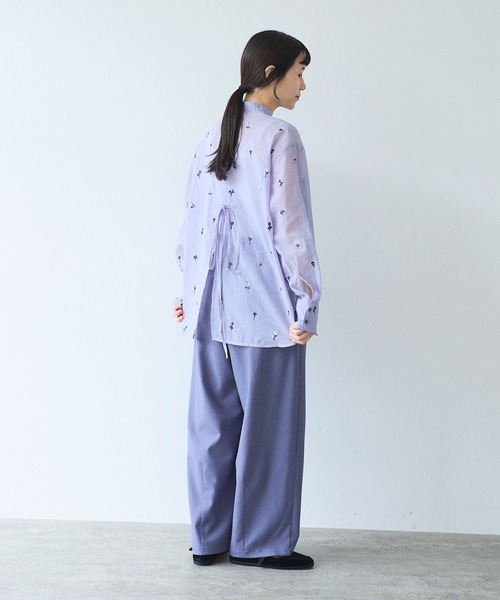 yuni ブラウス シャツ Cotton/Nylon sheer floral刺繍moe sleeves