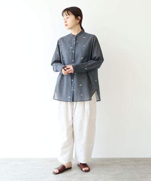 yuni ブラウス シャツ Cotton/Nylon sheer floral刺繍moe sleeves