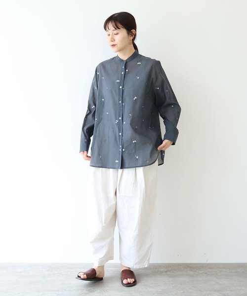 yuni ブラウス シャツ Cotton/Nylon sheer floral刺繍moe sleeves