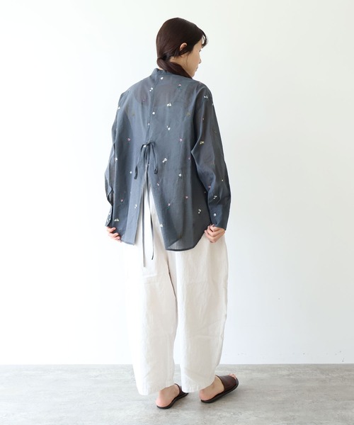 yuni ブラウス シャツ Cotton/Nylon sheer floral刺繍moe sleeves