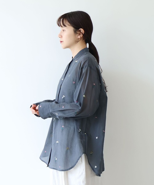 yuni ブラウス シャツ Cotton/Nylon sheer floral刺繍moe sleeves
