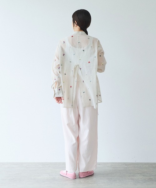 yuni ブラウス シャツ Cotton/Nylon sheer floral刺繍moe sleeves