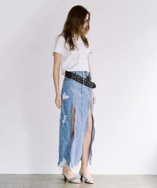 スカート josemoon DENIM LONG SKIRT with PEARL JOSE MOON（ジョゼムーン） スカート ZIP DENIM SKIRT/ジップデニム